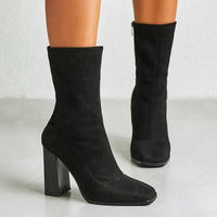 Women’s Thick High-Heeled snake Boots - Black suede / 35 - Shoes