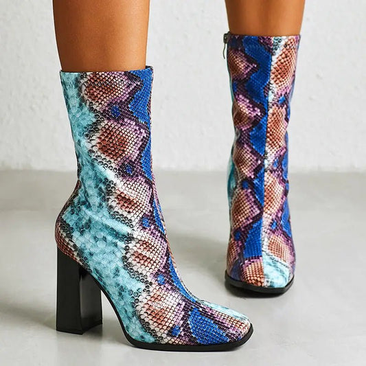 Women's Thick High - Heeled snake Boots snake - label