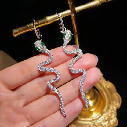 Zircon Snake Pendant with Red or Green Eyes, High - Quality Cubic Zirconia snake - label